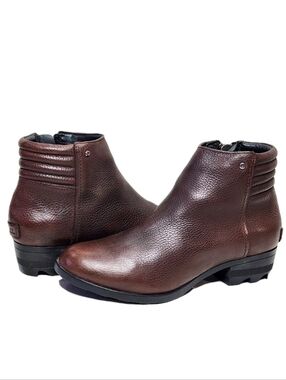 SOREL Danica Short Moto Waterproof Booties Sz 9.5 Brown Leather Zip NL2548-256